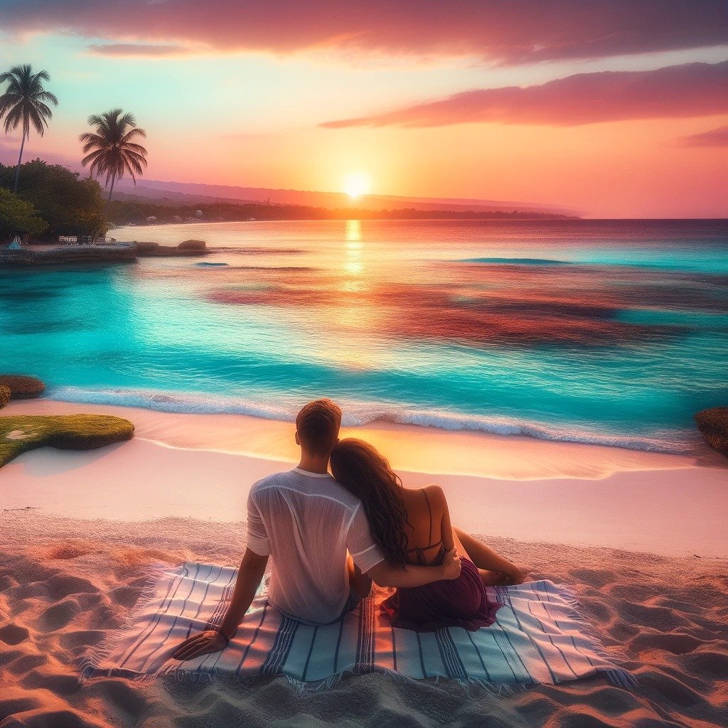 couple on beach in Jamaica